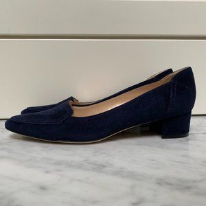Manolo Blahnik Suede Navy Blue Block Heel Pumps | Size 39.5 | Low Heel